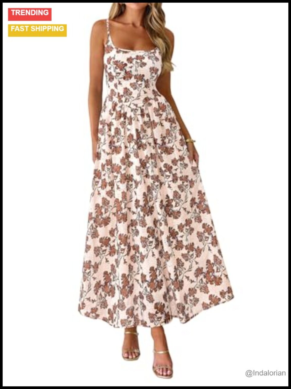 PRETTYGARDEN Women's Boho Maxi Dress A Line Eyelet Floral Sundress